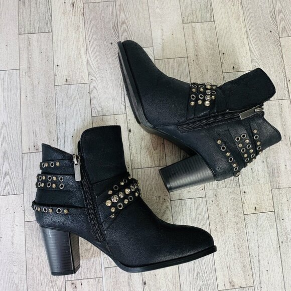 Cloudwalkers Westside Ankle Boots 7W Biker Western Strappy Stud Rhinestone Zip - Picture 10 of 16